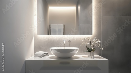 Elegant Bathroom with Wall-Mounted Sink   Backlit Mirror AI Generated.