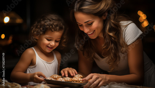 Mother and daughter bonding  baking sweet cookies generated by AI