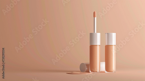 A realistic 3D mockup of a concealer tube with a peach body and a white applicator on transparent background. 