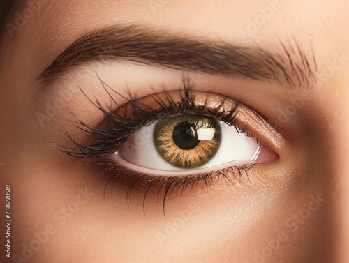 Beautiful woman eye with long eyelashes. Close-up. Closeup of beautiful woman's eye. Perfect make-up. Macro shot