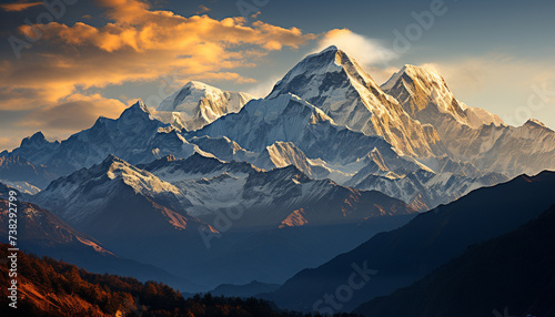 Majestic mountain peak in winter  snowcapped and tranquil generated by AI