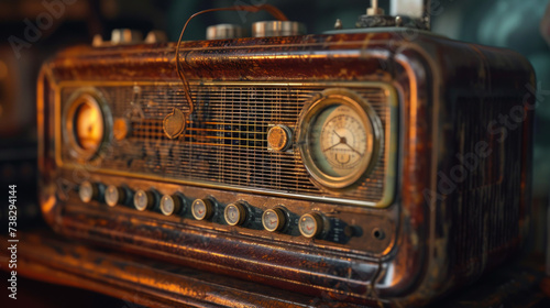 A well-preserved, vintage radio with dials and knobs, reminiscent of a bygone era of entertainment