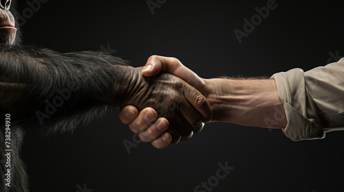 Human Handshaking With Chimpanzee in a Symbolic Gesture of Unity and Connection