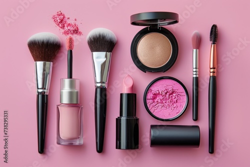 Makeup Essentials on Pink Surface