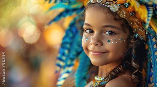 Beautiful young girl at the carnival in Rio de Janeiro with large copyspace a...