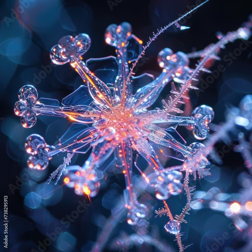 Beautiful bright macro photography of a snowflake