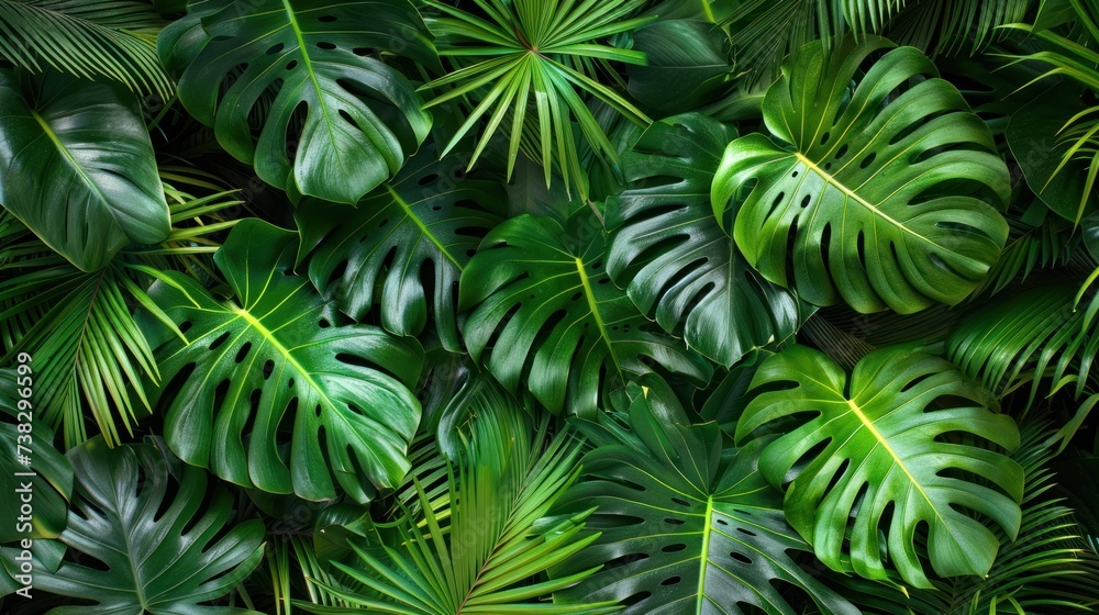 Abstract background of green palm leaves, flat lay Abstract background of green palm leaves, flat lay