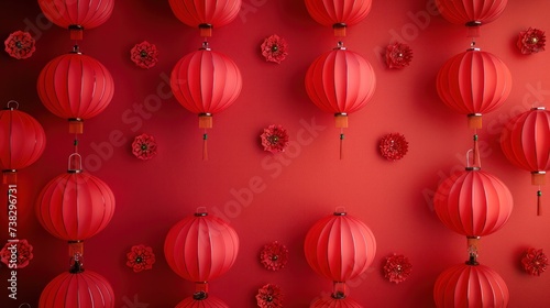 Chinese lanterns on a minimalistic red background. Lots of free space for tex...
