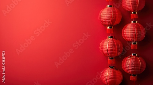 Chinese lanterns on a minimalistic red background. Lots of free space for tex...