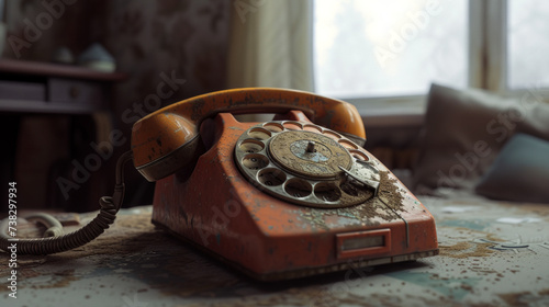 A vintage rotary telephone with a frayed cord, evoking memories of communication in a different era