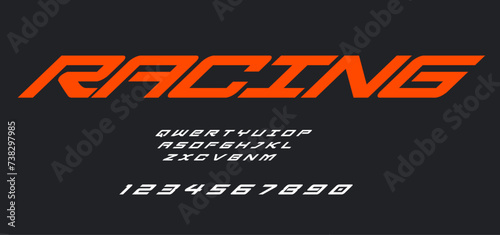 Racing alphabet. Speed sport font, automotive type for modern dynamic logo, headline, auto car branding, motorsport, typography, gaming packaging. Wide bold italic letters, vector typographic design