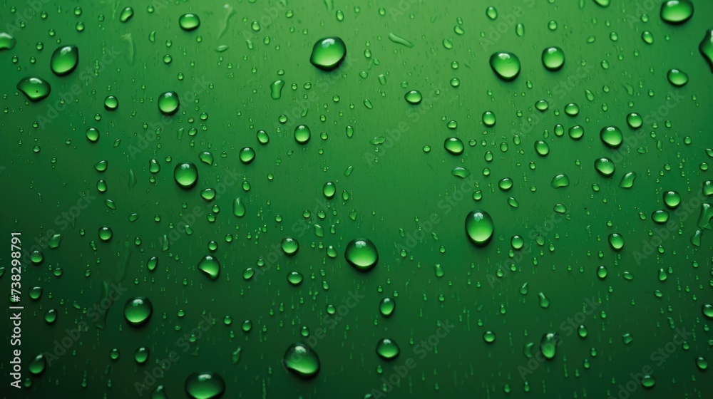 The background of raindrops is in Green color.