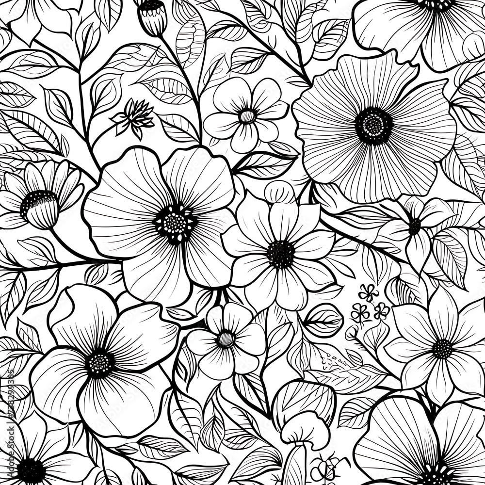 custom made wallpaper toronto digitalseamless floral pattern, black and white