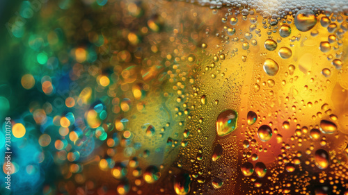 Vibrant Water Droplets  Close-Up Shot on Beer Bottle