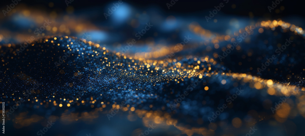 Navy Blue Glitter Dust with Golden Shimmer, Abstract Background Navy Blue Glitter Dust with Golden Shimmer, Abstract Background