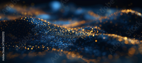 Navy Blue Glitter Dust with Golden Shimmer, Abstract Background photo