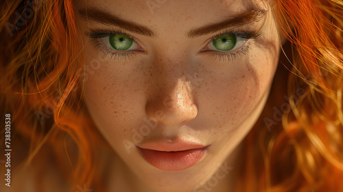 Fiery Elegance  Portrait of a Woman with Red Hair close-up 3D Animation hyperreal 