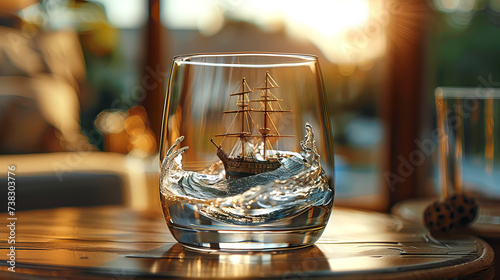A ship in a water glass. photo