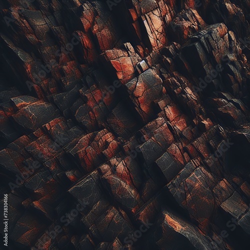 Dark red orange brown rock texture with cracks. Close-up. Rough mountain surface. Stone granite background for design. Nature. Generative AI. © kunitskiy