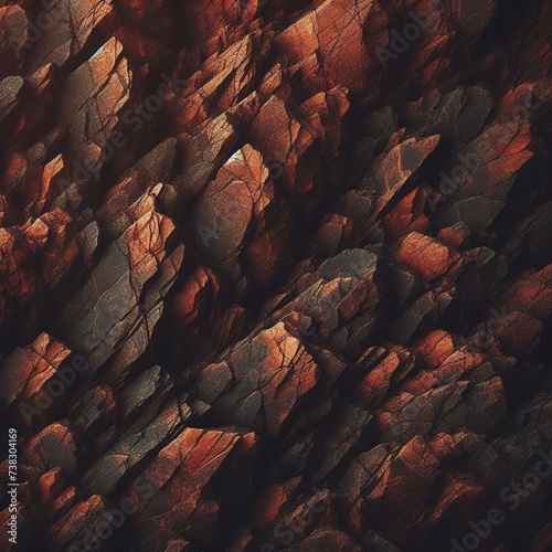 Dark red orange brown rock texture with cracks. Close-up. Rough mountain surface. Stone granite background for design. Nature. Generative AI.