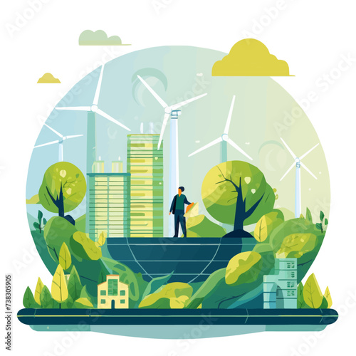 green-sustainable earth with a urban planning officer, esg, green economy and green finance	