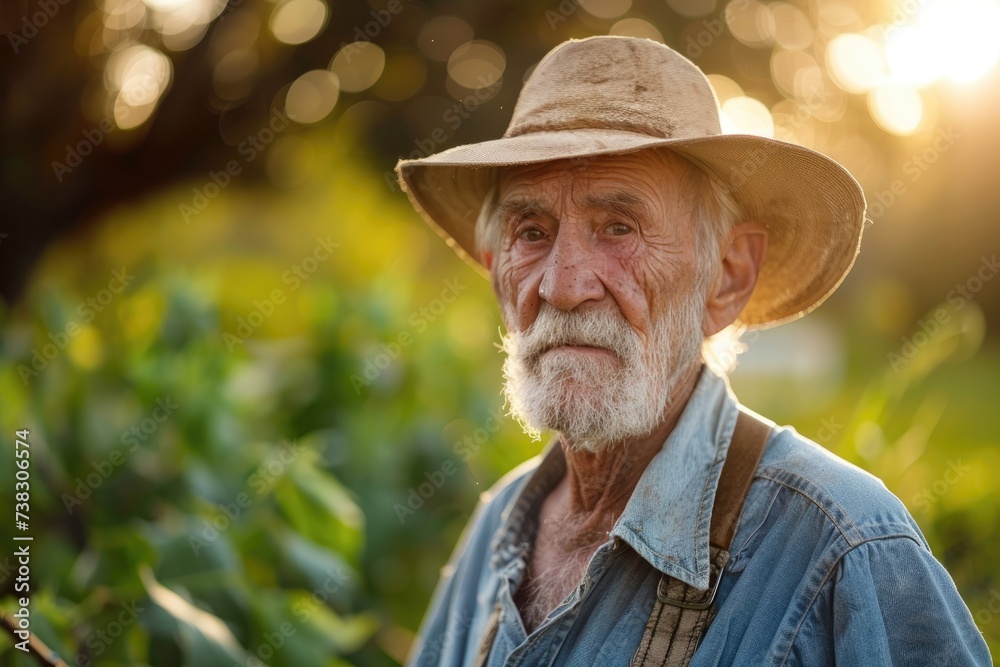 An elderly experienced farmer with a weathered face
