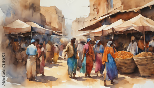 Bustling Market in Warm Hues