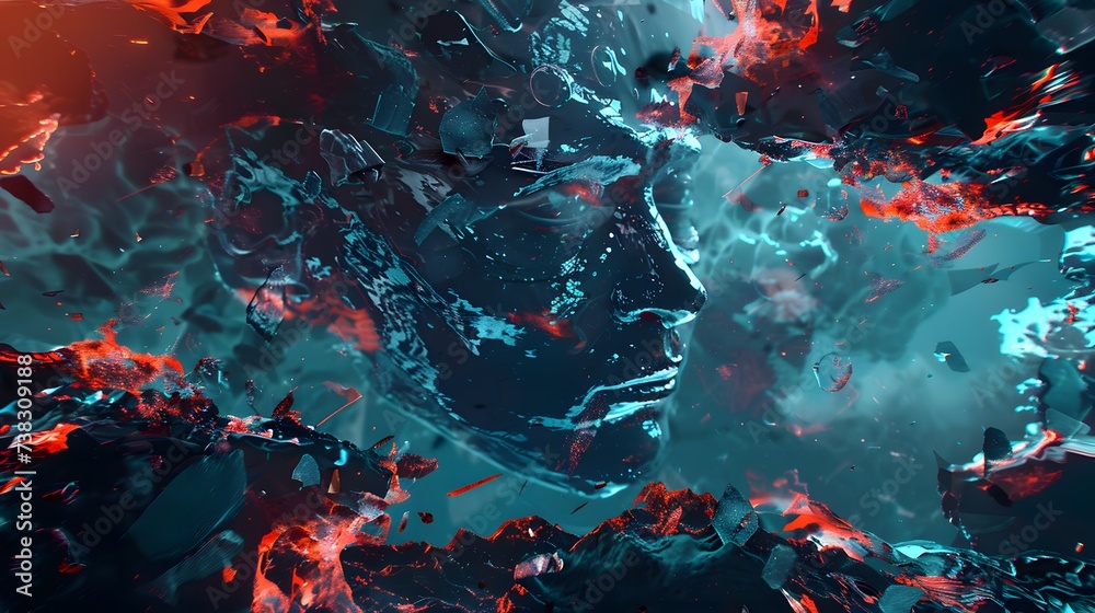 an immersive 8K image depicting the feeling of anxiety, with distorted ...