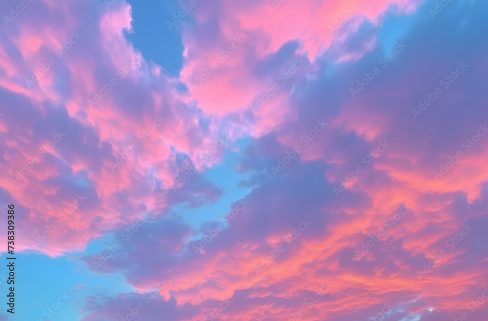 cotton candy sky with pink and blue clouds. Cotton candy sunset