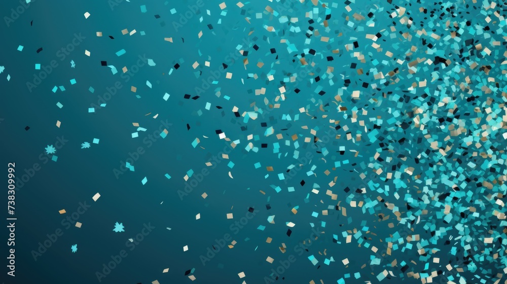 The background of the confetti scattering is in Cyan color The background of the confetti scattering is in Cyan color