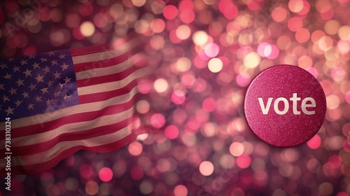 Shining  vote  text over blurred defocused background with usa flag as background photo