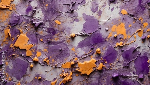 A bold and vibrant purple abstract grunge decorative relief background, showcasing rough textures and colorful splashes. generative AI