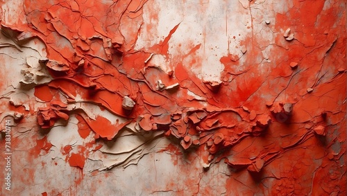 An abstract grunge decorative relief background in fiery red hues, featuring rough textures and vibrant splashes. generative AI