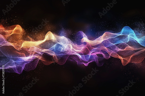 A vibrant wave of multicolored light illuminates the darkness of a black background.