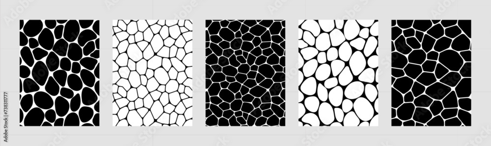 Black and white voronoi backgrounds vector set. Irregular geometric ...