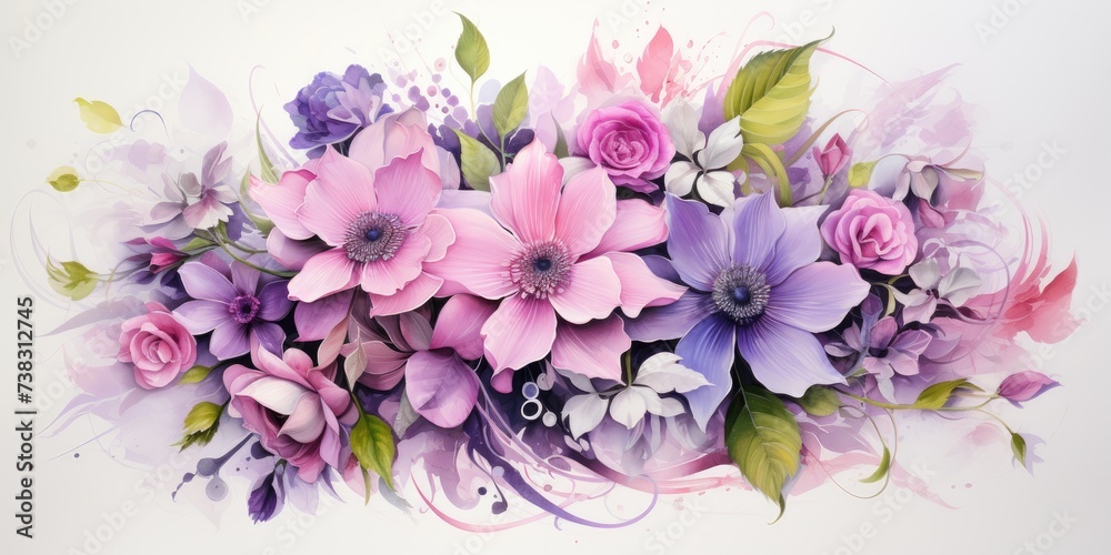Pink and purple various flowers, floral background beginning of spring, Generative AI