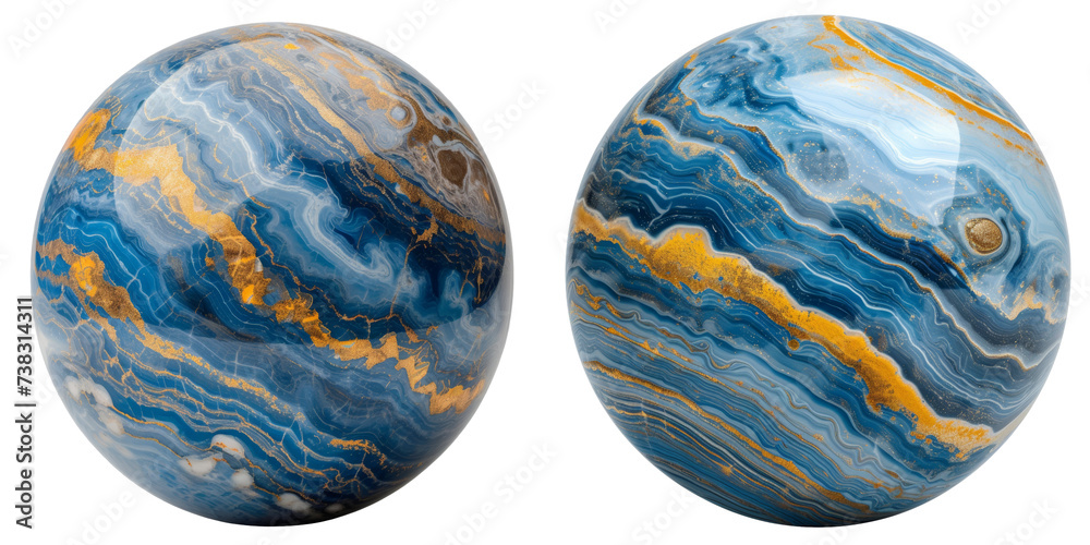 Blue Marble with Yellow Stripes Set Isolated on Transparent or White Background, PNG Blue Marble with Yellow Stripes Set Isolated on Transparent or White Background, PNG