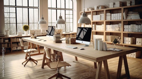 Modern natural material and creative design working space in modern office interior design