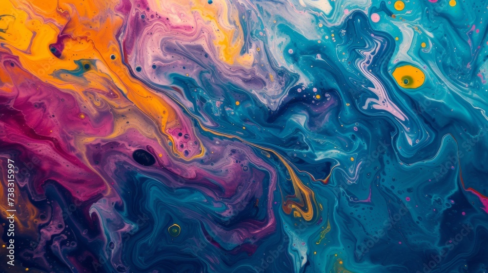 Abstract swirls of color intermingle in a vibrant liquid art pattern. - obrazy, fototapety, plakaty 