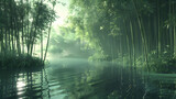 A tranquil bamboo forest in China realistic photo,,
 a tropical forest with a stream and lots of plants Free Video

