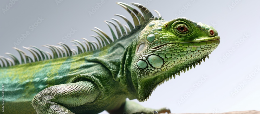 Fototapeta premium close up view of green Iguana (Iguana iguana) with blur background