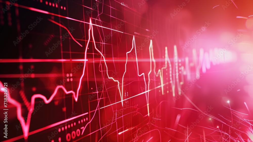 Fototapeta premium Medical healthcare ECG glowing red background in the middle of high tech futuristic cyberspace healthcare technology poster or banner