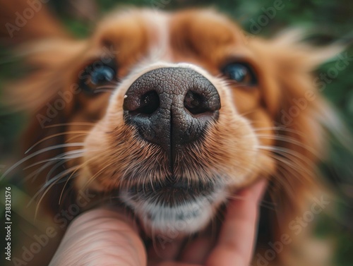 Hand grabbing dog's snout.