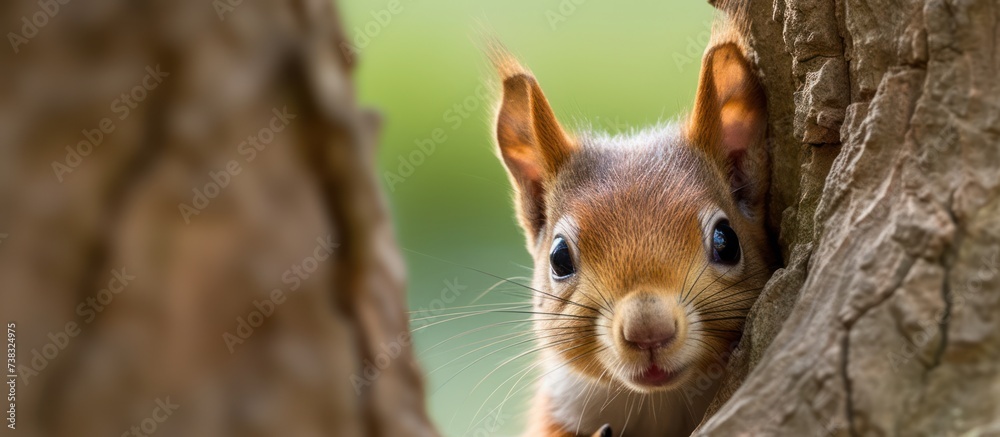 Fototapeta premium Red Squirrels core out of tree holes