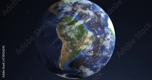 Viewed from space, a realistic 3D animation of South America and the world turning into a dry, depleted and scorched barren desert. Global warming, climate crisis and global cataclysm concept. photo