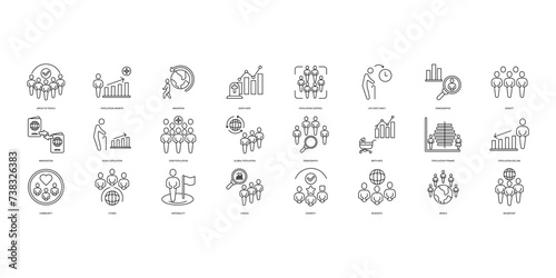 Population icons set. Set of editable stroke icons.Vector set of Population