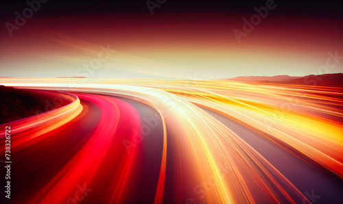 Motion blur on a highway, speed and travel captured at night, lights streaking in a dynamic landscape