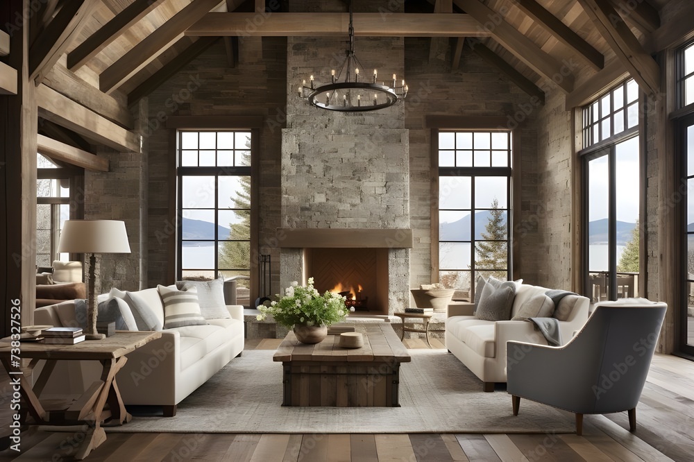 Fototapeta premium Oceanic Escape: Coastal Inspired Living Room Para