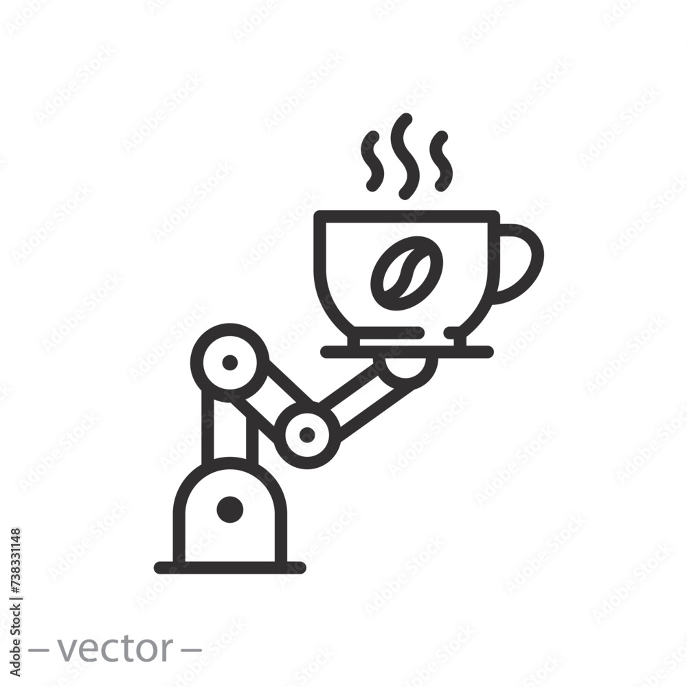 coffee robot icon, automation of hot drinks preparation, coffee machine, thin line symbol, vector illustration eps 10 coffee robot icon, automation of hot drinks preparation, coffee machine, thin line symbol, vector illustration eps 10