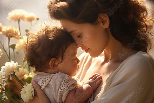A tender and caring moment of a mother holding a baby